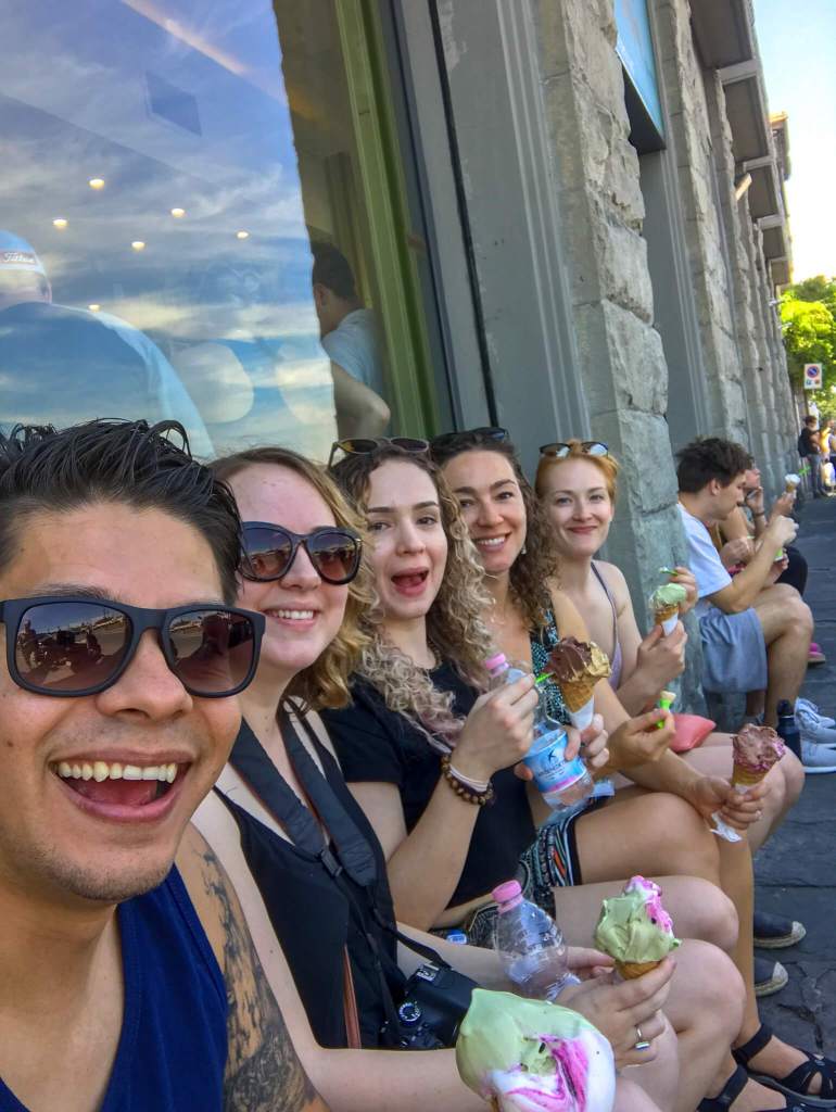 Friends enjoying gelato.